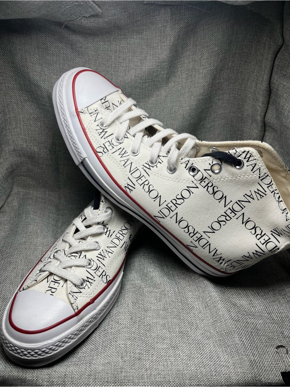 Converse White Canvas Low Top Sneakers with Red Trim
